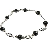 Sterling Silver Genuine 6mm Hematite "Acerina" Beads Filigree Plaque 8" Bracelet
