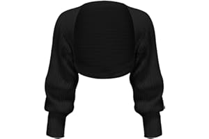 EXARUS Girls Open Front Cropped Half Cardigan Knit Ribbed Teen Bolero Shrug Batwing Long Sleeve Sweater Casual 8-14Y