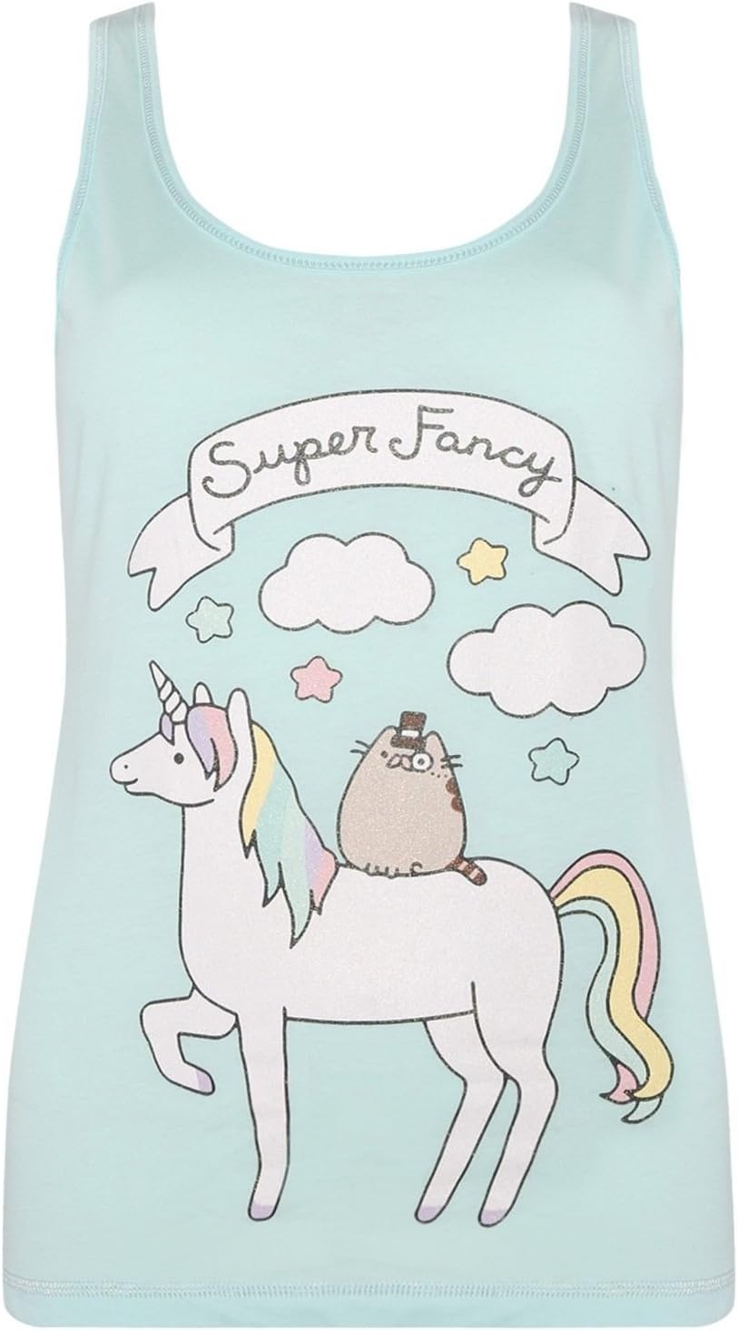 Pusheen Ladies Pyjama Vest Top PJ T-Shirt Tee Mint