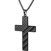 Black Cross Necklace for Men Stainless Steel 18K Gold Silver Plated American Flag Pendant Bible Verse Cross Necklaces Jewelry Gifts 18"-24"