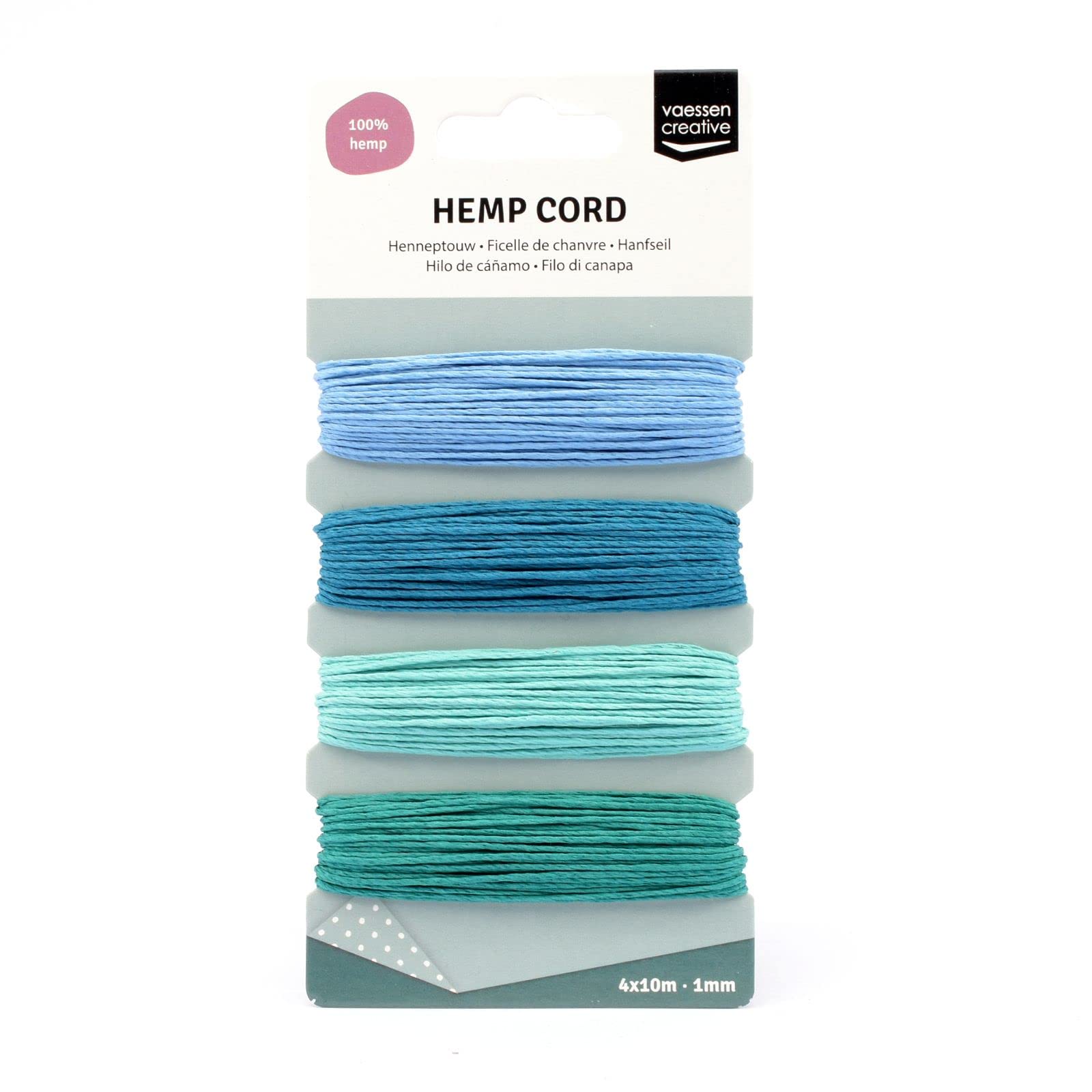 Vaessen Creative Hemp Cord Blue/Green Assortment 4x10m, 16.3x7.9x1 cm