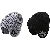 Jaccos 2 Pack Winter Hats with Earflap for Men Warm Knit Beanie Hats Outdoor Cold Weather, Thick and Soft Winter Skull Cap