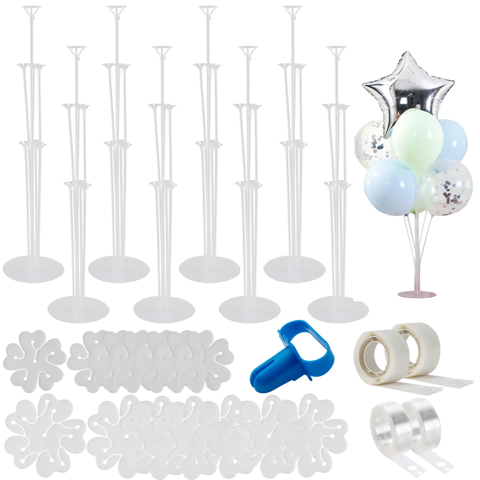 Photo 1 of Jiesky 8 Sets 28 Inch Balloon Stand Kits, Balloon Sticks with Base For Table Floor Graduation Baby Shower Happy Birthday Engagement Fiesta Party Decorations Class