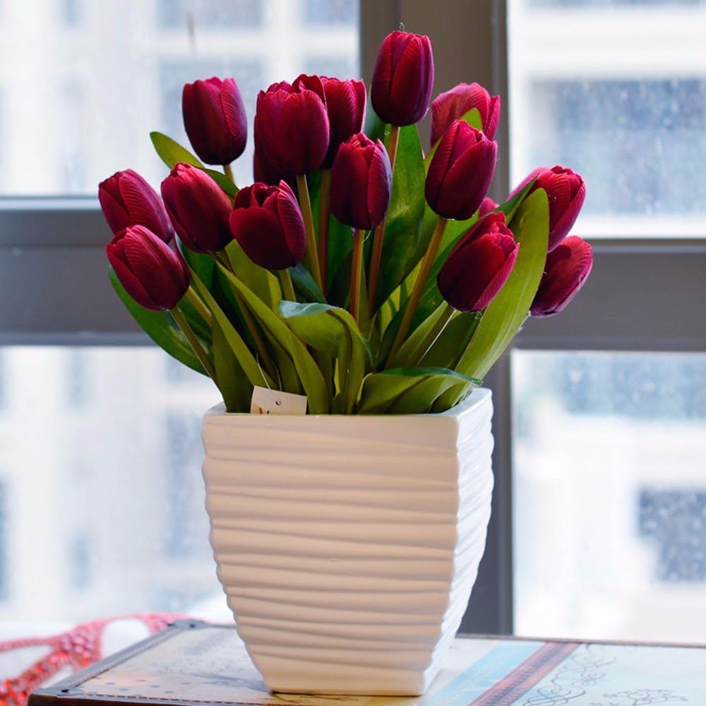 Hctina Artificial flower Tulip Suite Of Plants Flowers In Vases Ceramic Red