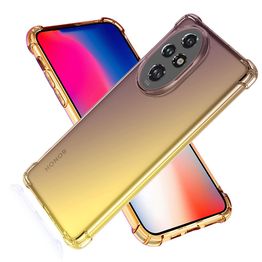 SEAHAI Case for Honor 200 5G, Gradient Color Ultra-Slim Crystal Transparent Cover Clear Back [Anti-Yellow] Soft TPU Silicone Shockproof Bumper Cover, Black/Gold