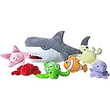 Esstaa Shark Plush 23 inch Soft Stuffed Toy with 6 Piece Sea Animals Includes Octopus, Crab, Turtle, Starfish, Lobster and Cl