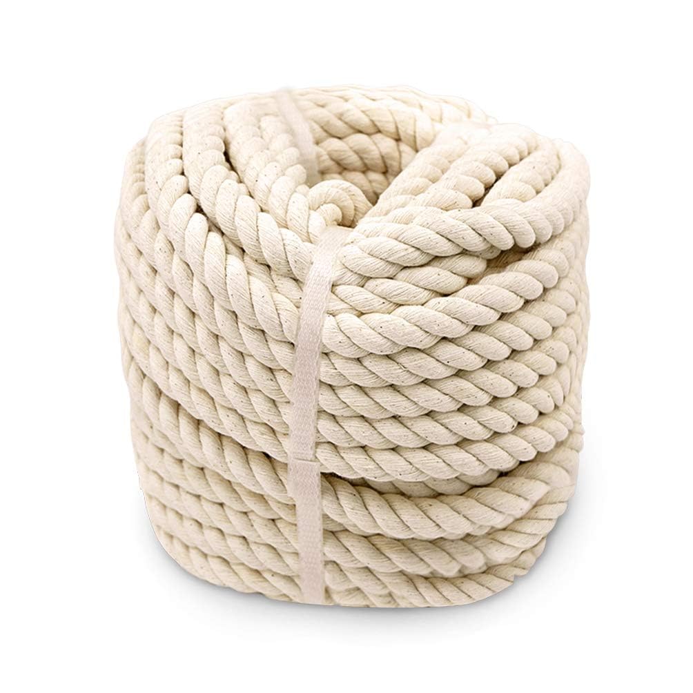 Aoneky 10mm/14mm/ 16mm Twisted Cotton Rope - 49ft/ 98ft Thick Cord for Macrame Crafting Hanging Shelves Plant Tug of War DIY Home Garden Decoration (10mm 98ft)