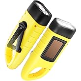 GeeRic 2-Pack Hand Crank Solar Powered Flashlight, Emergency Rechargeable LED, Survival Light With Quick Snap Carabiner Dynam