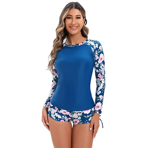 Women Two Piece Rash Guard Long Sleeve Swimsuits Printed Swim