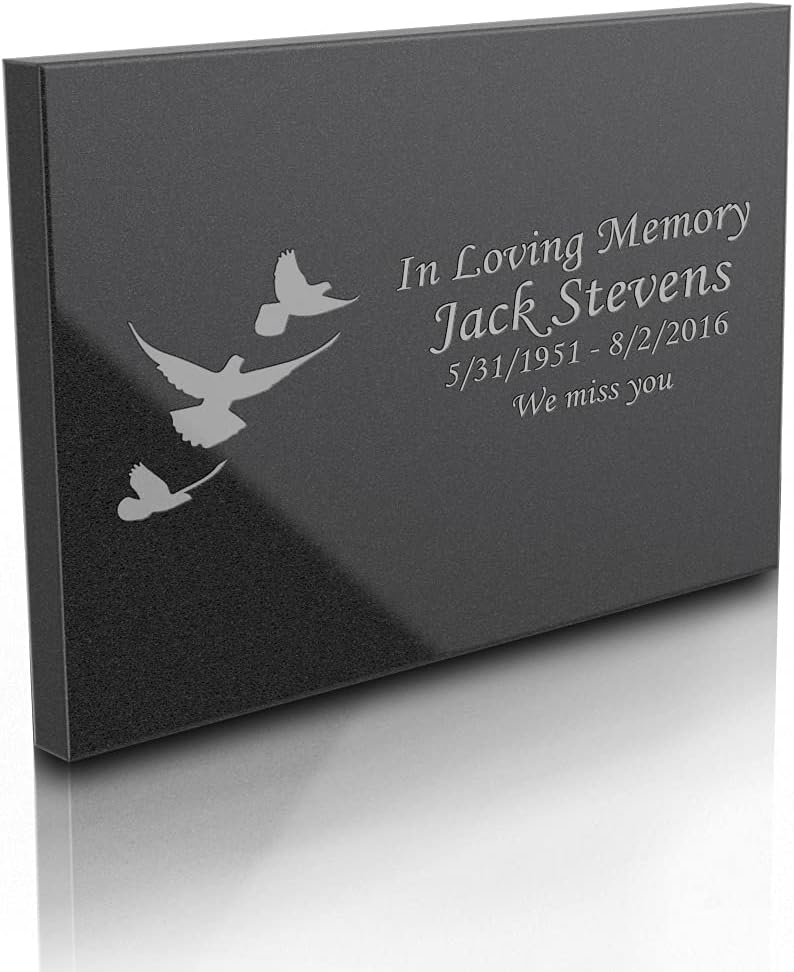 Plaques & Wall Art - GetUrns Custom Engraved Memorial Black Granite Plaque - Horizontal (Doves, Large: 8.5