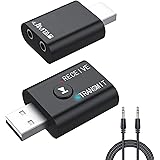 JIMTAB USB Bluetooth Adapter,Bluetooth 5.0 Transmitter Receiver 2 in 1 Wireless Bluetooth Converter Built-in 2 3.5mm Audio Bl