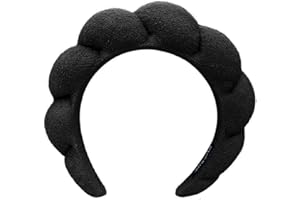 AOENJIE Spa Headbands for Washing Face or Makeup, Sponge Bubble Skincare Headbands, Puffy Terry Cloth Hairband for Women, Skin Care Makeup Headwear Hair Accessories for Girls(Black)