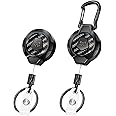 MNGARISTA Upgraded Heavy Duty Retractable Keychain, Belt Clip Ver. & Carabiner Ver., 10 oz Retraction, 31.5" Stainless Steel Cable, 3K Carbon Fiber Tactical ID Badge Reel Key Chain Retractor, 2 Pack