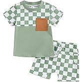 Adobabirl Baby Boy Shorts Set Summer Clothes Short Sleeve Striped Pocket Tshirt and Shorts Casual Toddler Boy Outfits