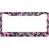 HOSNYE Pink Ribbon License Plate Frame Breast Cancer Awareness Metal License Plate Cover Front Plates Frames Car Tag Frame for Women Men US Vehicles Standard