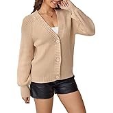 Timathous Women's Long Sleeve V Neck Loose Short Cardigan Sweater 2025 Button Down Jacquard Knit Outwear Coat