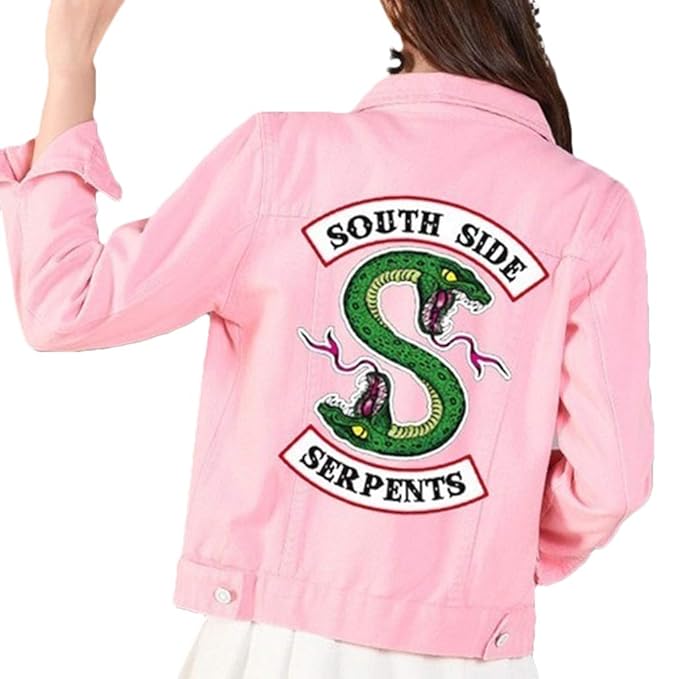Riverdale Southside Serpents Jacke Damen, Teenager Mädchen Slim Fit Denim Jacket Coole Bauchfreier Jeansjacke Kurz Winterjack