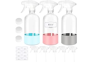 ZENOWICK Glass Spray Bottles for Cleaning, Refillable Empty Containers with Silicone Protective Sleeve, Upgraded Adjustable N