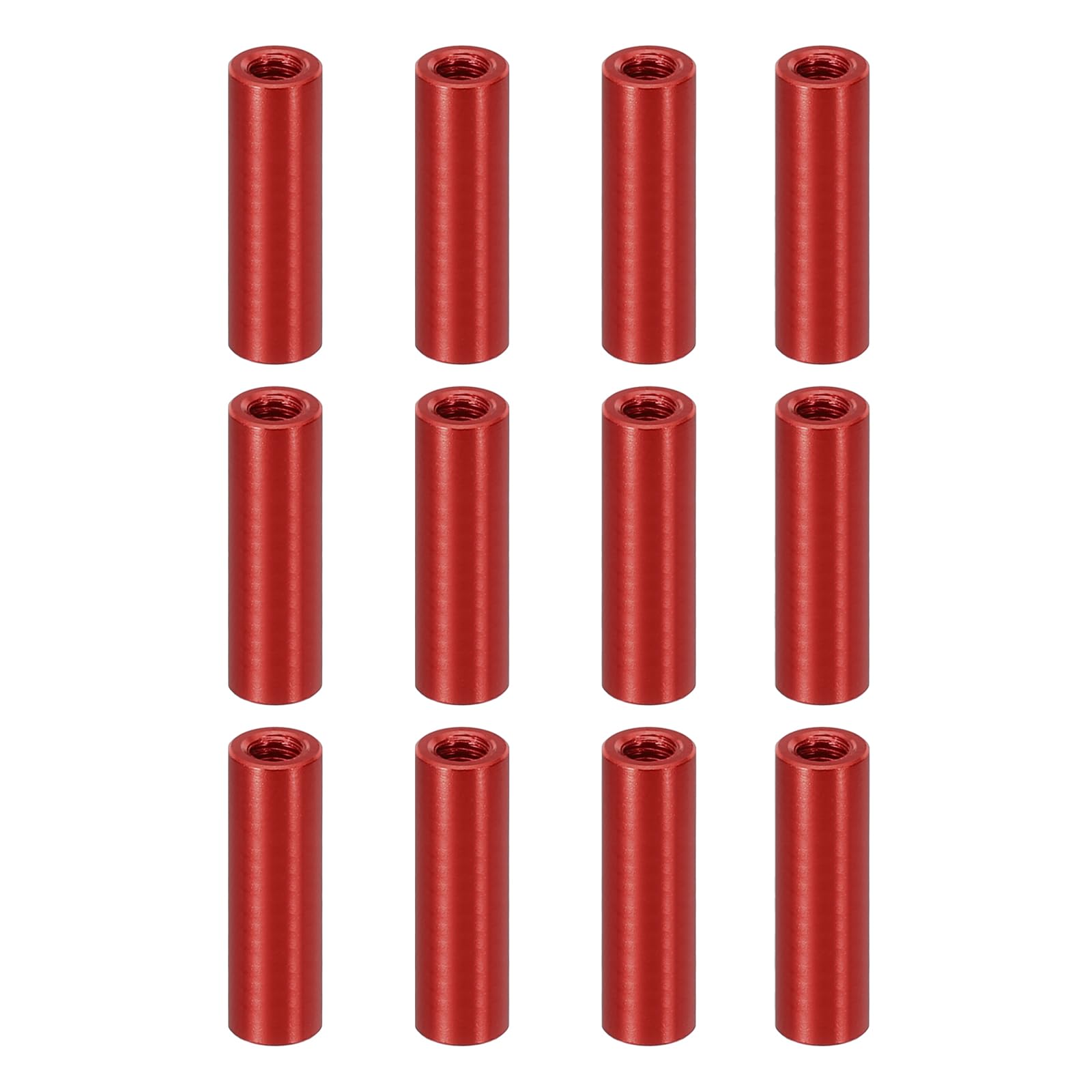 PATIKIL 12pcs M3 Metal Threaded Standoff Spacer Nuts, Round Aluminum Spacers Female Coupling Screws, 1/8" ID x 3/16" OD, Red, (18mm L)