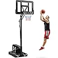GYMAX Basketball Hoop, Grip-and-Pull 4.6-10 Ft Height Adjustable Basketball Goal with 44" Shatterproof Backboard, 18’’ Metal Rim & Extra Weight Bag, Outdoor Basketball System for Kids Teens Adults