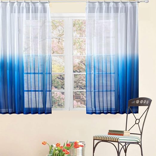 Amazon Topfinel レースカーテン 北欧風 Uvカット 紫外線 遮熱 グラデーション色 ブル 多彩 幅100ｘ丈130cm 2枚組 全7サイズ5色 レースカーテン オンライン通販