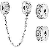 Doyafer 925 Sterling Silver Clips Charms Safety Chain Set Love Clip Bead Chain Charms For Bracelets Women Beads Friends family