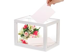 Yarlung Clear Acrylic Wedding Card Box, White Wooden Card Box for Party Reception, Thick Money Box Gift Card Keepsake Holder 