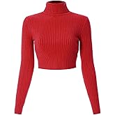 MixMatchy Women's Casual Turtleneck Long Sleeve Ribbed Sweaters Cropped Slim Fitted Knit Top
