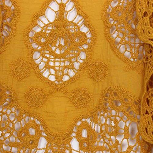 Jastie Open Stitch Cardigan Boho Hippie Butterfly Crochet Vest (Dark Yellow)