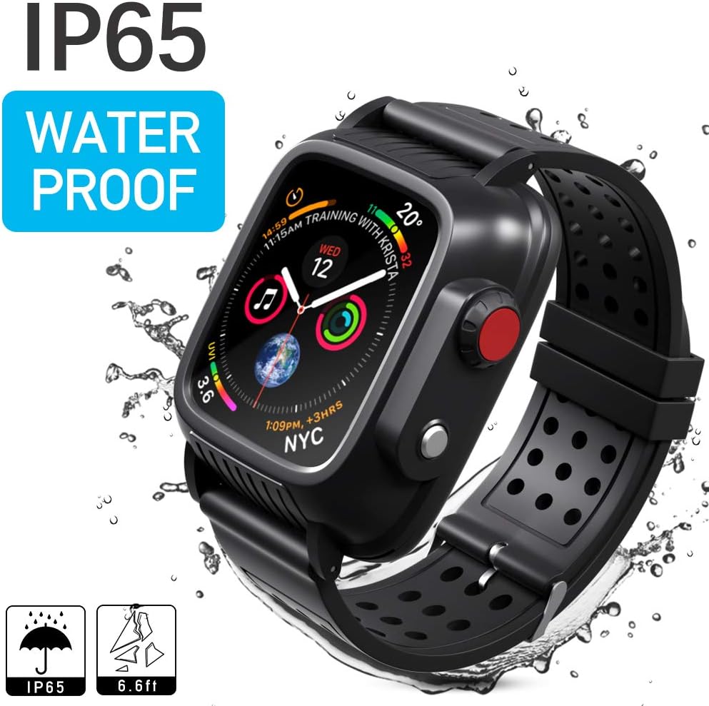 Waterproof Case Compatible with Apple Watch Series 3 42mm, MixMart Waterproof Watch Case for iWatch Series 3 42mm with Built-in Screen Protector and 3 Watch Strap Bands S/M/L, Black