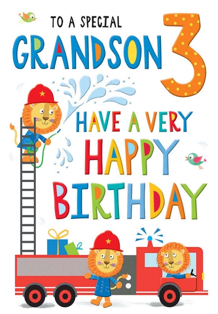 Regal Publishing Juvenile Birthday Card Age 3 Grandson - 9 x 6 inches, black|red|white|green|blue