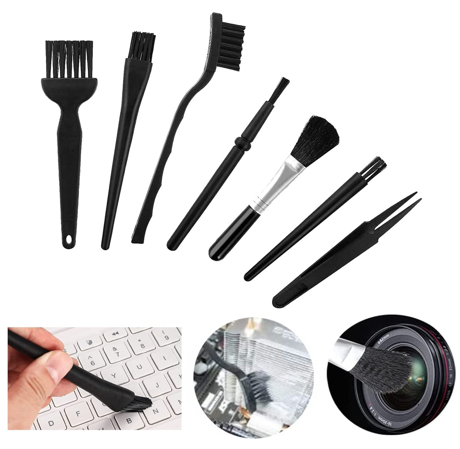 Buy-Simplicity® 7 in 1 Keyboard Brushes Kit Electronical Dust Cleaning Removal Brush Kit Plastic Black Small Portable Handle Nylon Anti Static Brushes Cleaning Home Cleaning