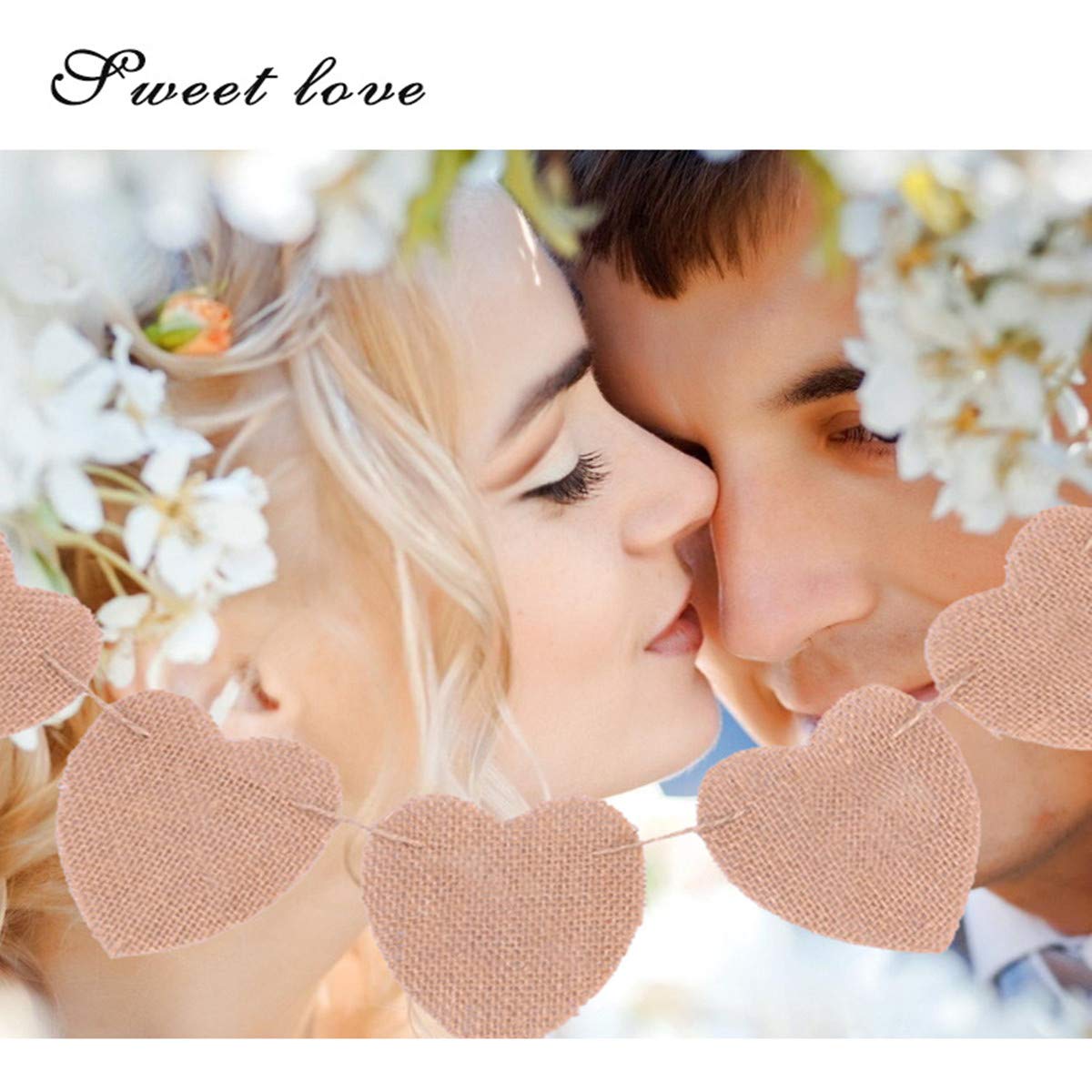 Jeteven 4.5m 15 Flags DIY Liebe Form Hochzeit Vintage Herz Jute Bunting Banner, Wimpel Hessischen Girlande Rustikal für Hochzeit Party oder andere Festivalfeier(4.5m)