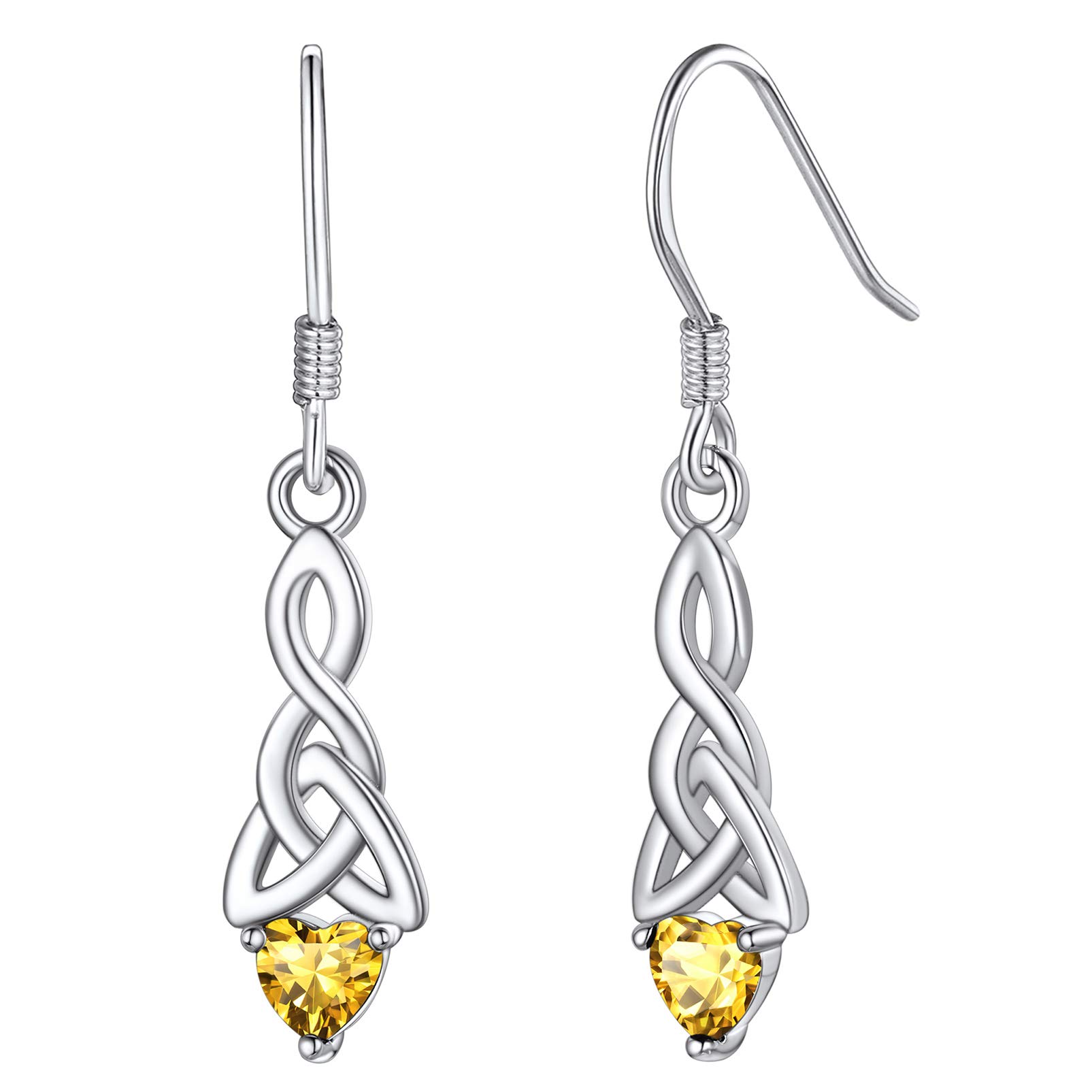 Sterling Silver Drop Earrings Dangling Heart Earrings Jewellery Birthstone Womens