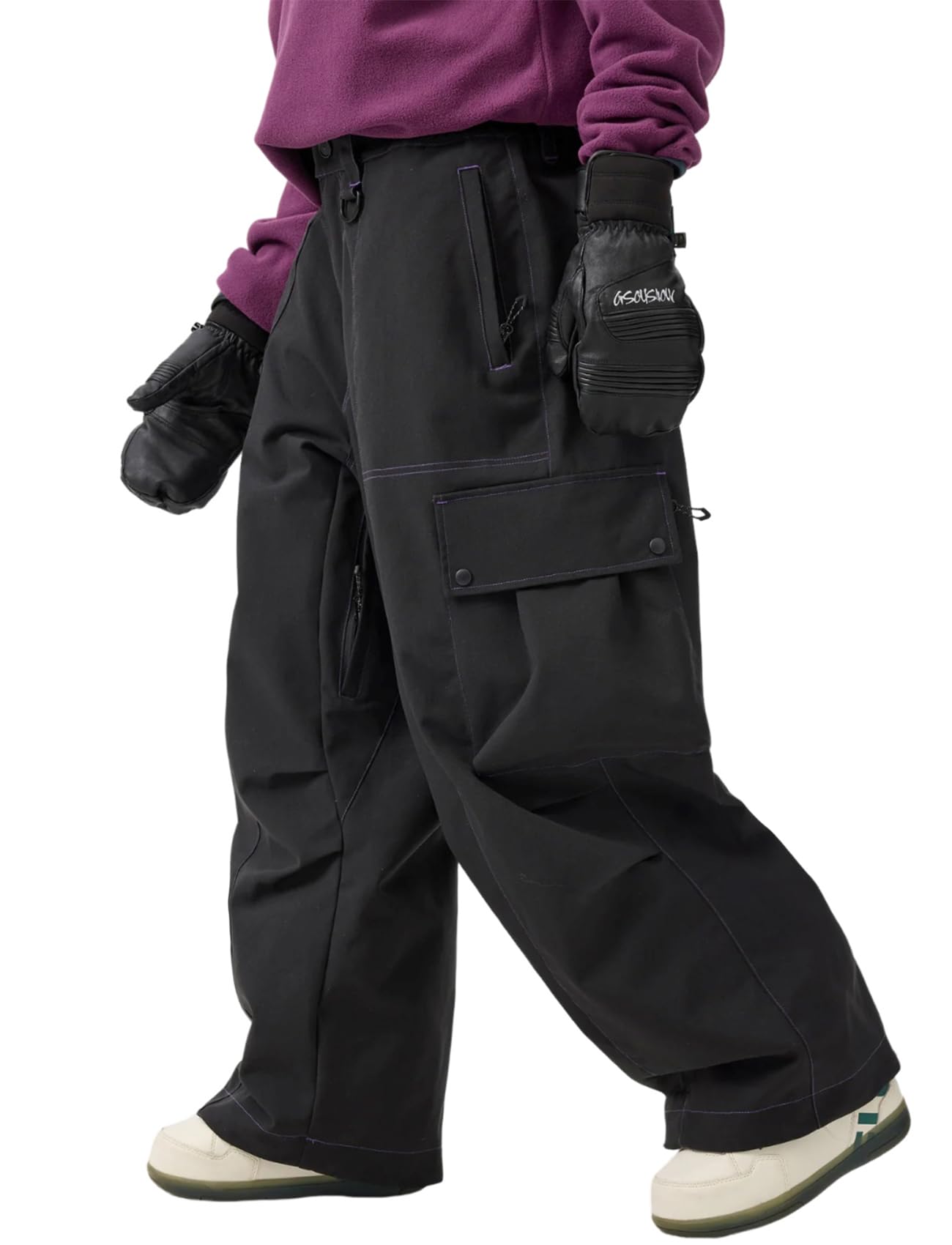 Photo 1 of GSOU SNOW Womens Mens Snowboard Pants Baggy Ski Snow Pants Loose Cargo Sport Outdoor Insulation Waterproof Black