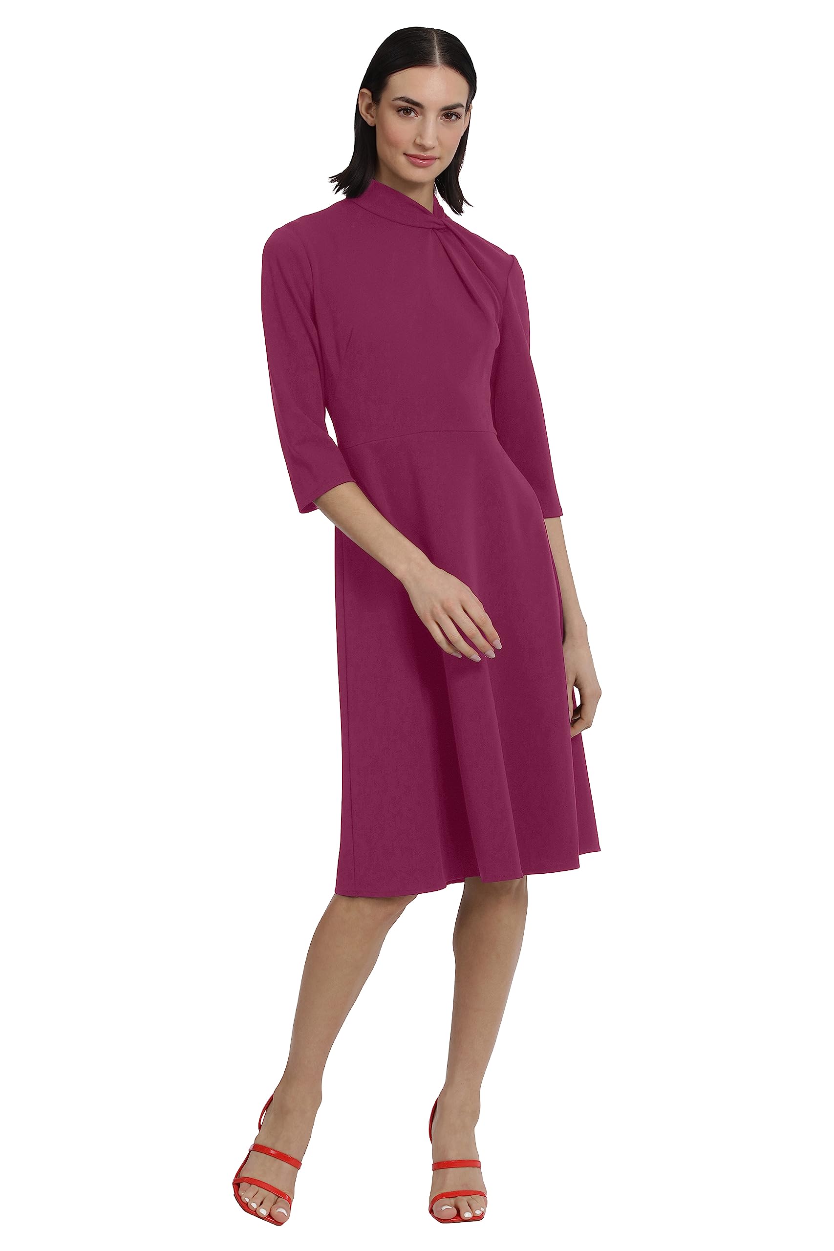 Donna Morgan Women’s Mock Line Dress with Twist Neck Detail, Raspberry Radiance