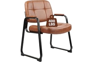 CLATINA Big & Tall 400 lbs Waiting Room Guest Chair, Leather Office Reception Chair No Wheels with Backrest Wide Seat and Padded Arms for Home Office Lobby Conference Waiting Room, Brown, 1PACK