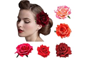 DRESHOW 5 Pack Flower Brooch Head Ornament Bride Women Rose Flower Hair Accessories Wedding Hair Clip Flamenco Dancer
