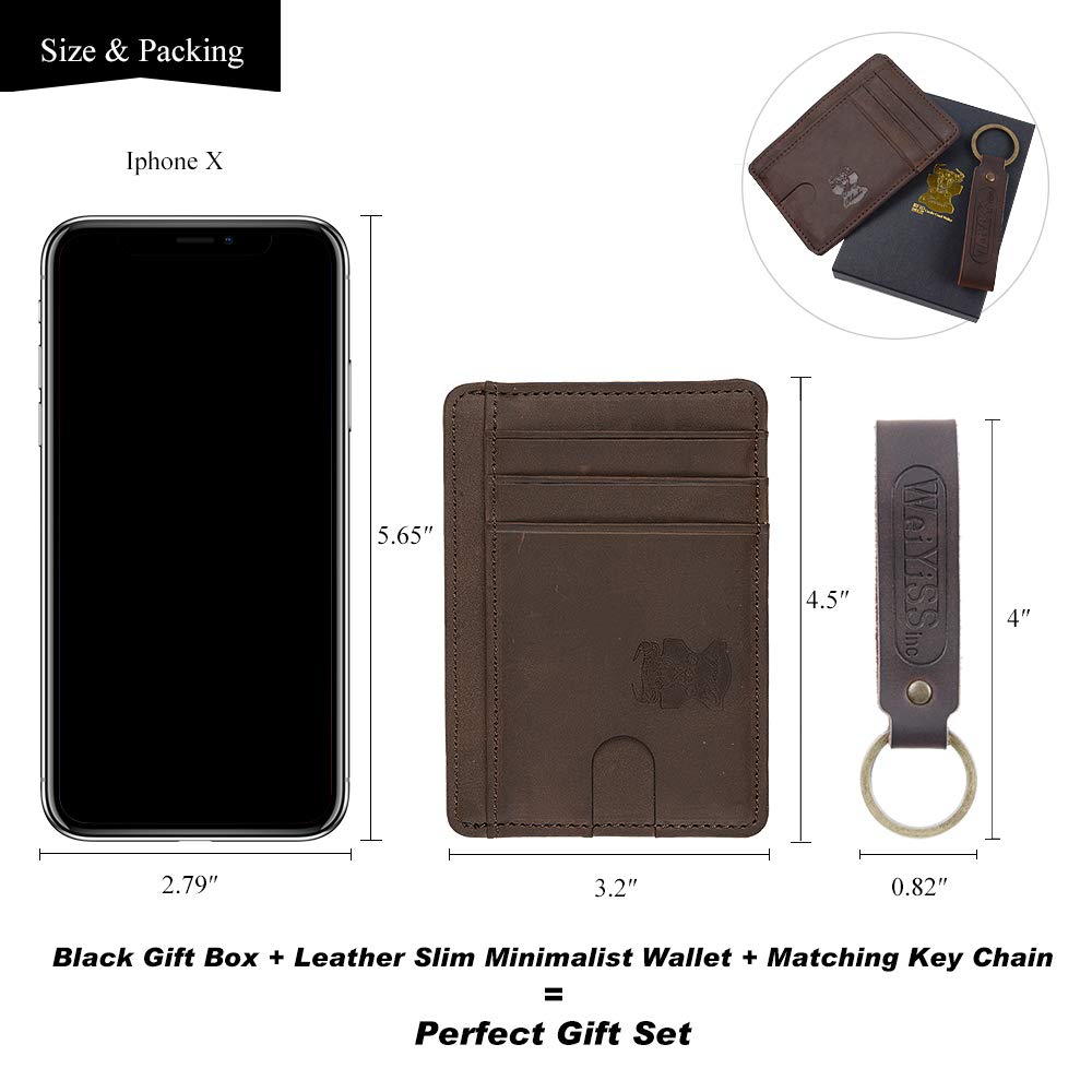 Mens Money Clip Wallet Leather Slim Front Pocket Magnetic RFID Money Clip Wallet (brow without manget)