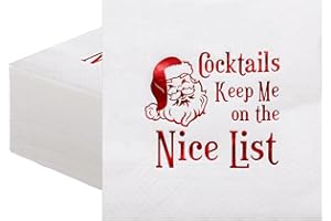 Watersay 100 Pack Funny Christmas Cocktails Napkins Keep Me on the Nice List Christmas Napkins Party Decorations Xmas Holiday Napkins 5 x 5 Inches Christmas Birthday Party Supplies