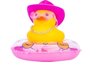 MuMyer Yellow Duck Car Ornaments Rubber Duck Car Dashboard Decorations with Love Glasses Mini Swim Ring Sun Hat Necklace for Car Dashboard Decoration