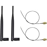 Highfine 2 x 6dBi 2.4GHz 5GHz Dual Band WiFi RP-SMA Antenna + 2 x 35cm U.fl / IPEX Cable for Wireless Routers Mini PCIe Cards Network Extension Bulkhead Pigtail PCI WiFi WAN Repeater