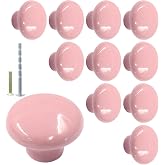 Biaungdo 10 Pack Pink Ceramic Door Knobs, Retro Ceramic Dresser Knobs | 32mm/1.26" Round Cabinet Knobs, Decorative Drawer Knobs Pulls for Cabinet, Closet, Drawer, Cupboard,Kitchen