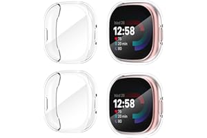 EWUONU 4-Pack Clear Case Compatible with Fitbit Sense 2/Versa 4, Ultra-Thin Soft TPU Anti-Scratch Screen Protector, Full Protective for Daily Use & Sports Activities