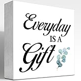 z-crange Everyday is a Gift Wood Block Sign, Rustic Inspirational Wooden Box Plaque for Home Dining Room Office Shelf Table Decor