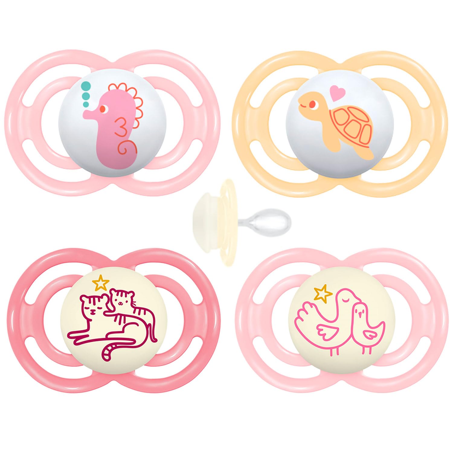 MAM Perfect Day & Perfect Night Dummy 6-16 Girl Set of 4 Including 4 Sterilised Transport Boxes