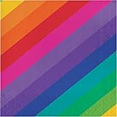 Creative Converting 665972 Rainbow Stripes Lunch 3-Ply Paper Napkins, Multicolor, 6.5", 16 Ct.