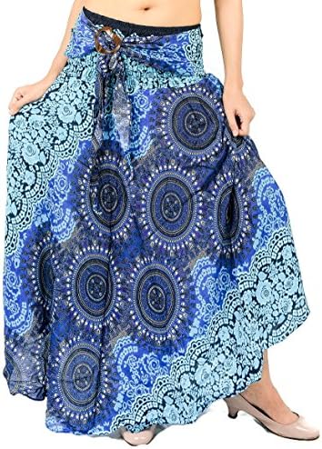Women's Long Hippie Bohemian Skirt Gypsy Dress Boho Clothes Jango Flowers | One Size Fits Asymmetric Hem Design
