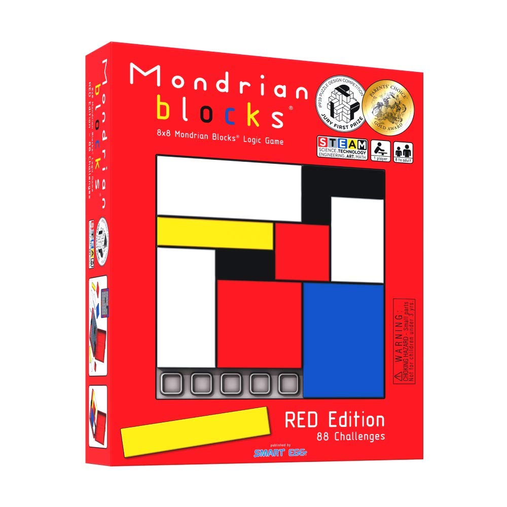 Mondrian Blocks - Red Edition (Parents’ Choice Award Winner) - Brain Teaser STEM Puzzle Game, Compact Travel Game on Board, Red Edition