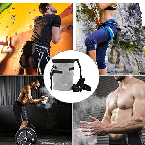Togear Chalk Bag for Rock Climbing, Weightlifting, Bouldering & Gymnastics Workout Accessories, Quick-clip Belt with Two Aluminium Carabiner Key Chain Clip Hooks (Gray-1)
